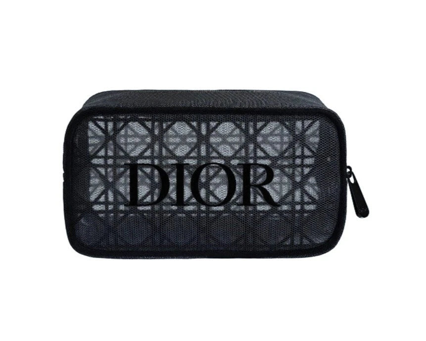 DIOR Beauty Black Mesh Cosmetic Makeup Bag Pouch Case New
